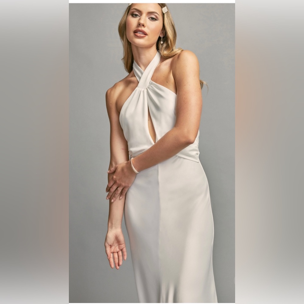NWT Ivory Satin Halter Maxi Dress - Picture 3 of 3